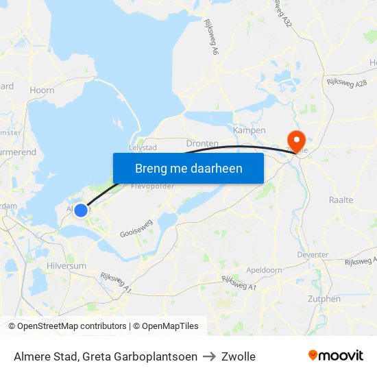 Almere Stad, Greta Garboplantsoen to Zwolle map