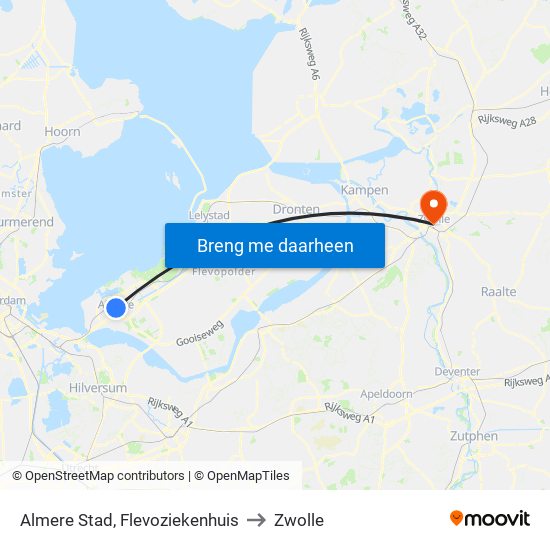 Almere Stad, Flevoziekenhuis to Zwolle map