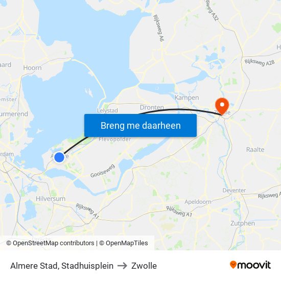 Almere Stad, Stadhuisplein to Zwolle map