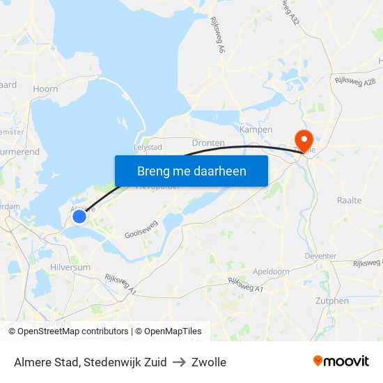 Almere Stad, Stedenwijk Zuid to Zwolle map