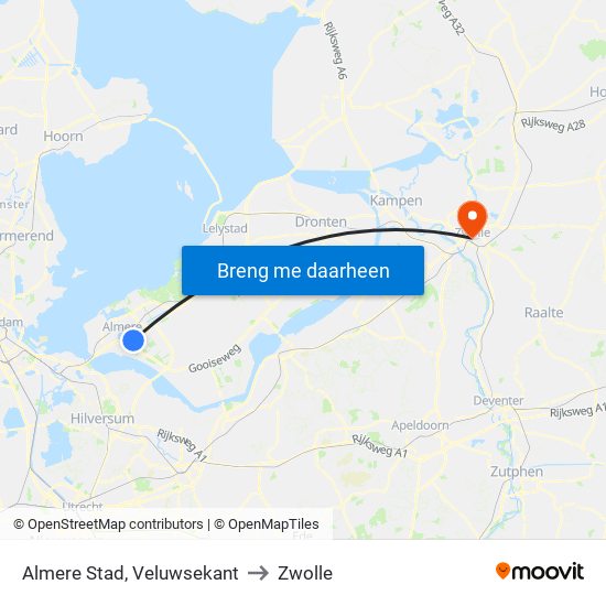 Almere Stad, Veluwsekant to Zwolle map