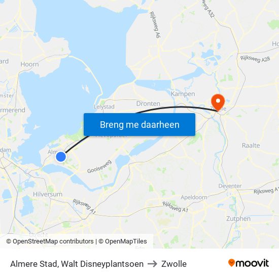 Almere Stad, Walt Disneyplantsoen to Zwolle map