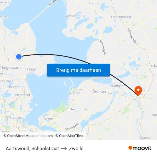 Aartswoud, Schoolstraat to Zwolle map