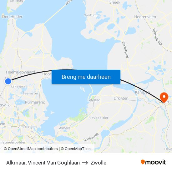 Alkmaar, Vincent Van Goghlaan to Zwolle map