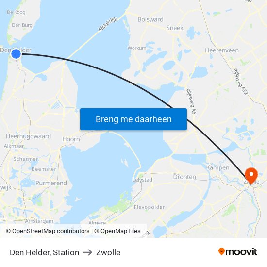 Den Helder, Station to Zwolle map