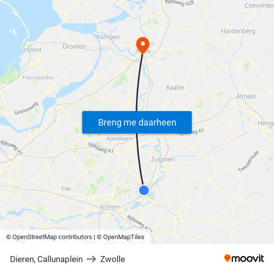 Dieren, Callunaplein to Zwolle map