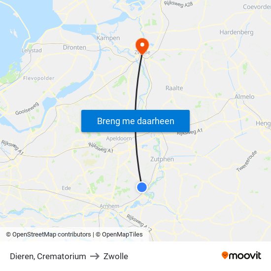 Dieren, Crematorium to Zwolle map