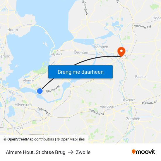 Almere Hout, Stichtse Brug to Zwolle map