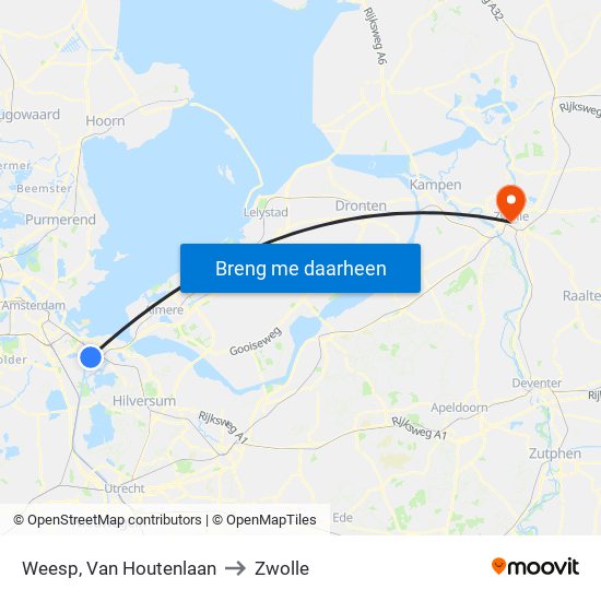 Weesp, Van Houtenlaan to Zwolle map