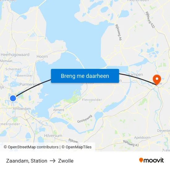 Zaandam, Station to Zwolle map