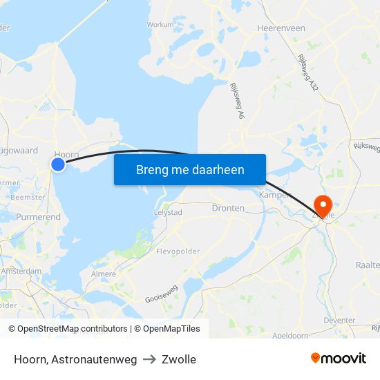 Hoorn, Astronautenweg to Zwolle map