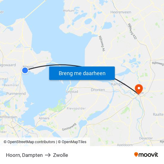 Hoorn, Dampten to Zwolle map