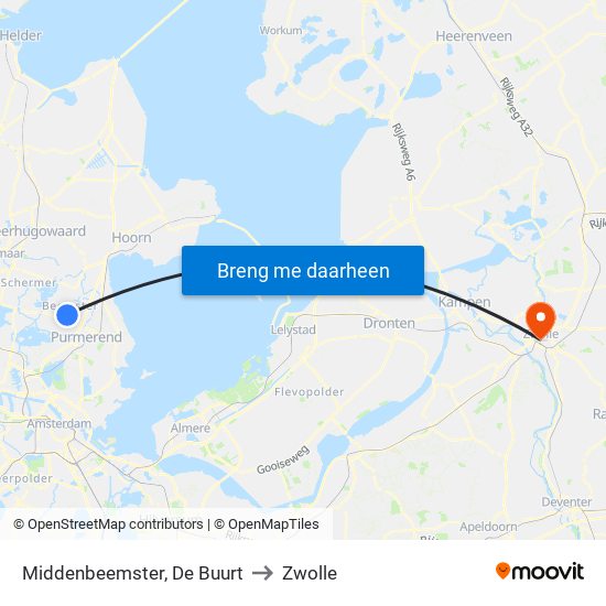 Middenbeemster, De Buurt to Zwolle map