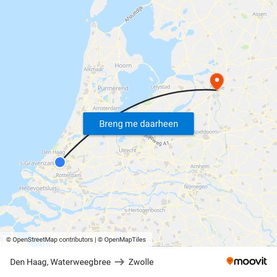 Den Haag, Waterweegbree to Zwolle map