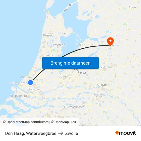 Den Haag, Waterweegbree to Zwolle map