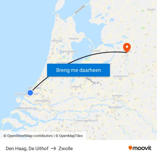 Den Haag, De Uithof to Zwolle map