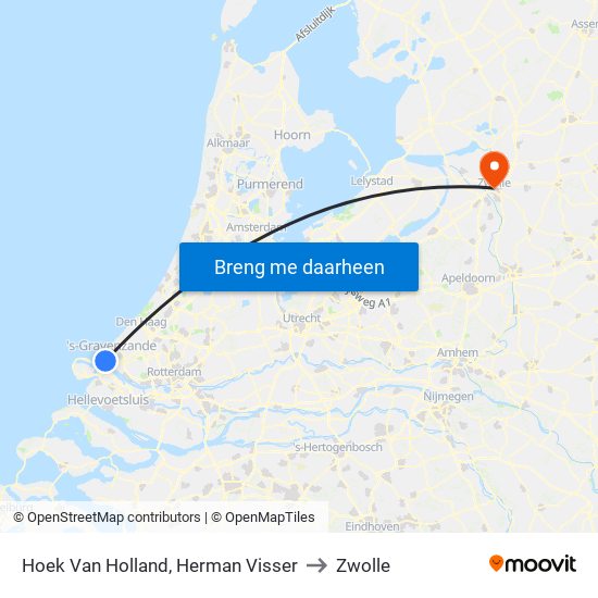 Hoek Van Holland, Herman Visser to Zwolle map