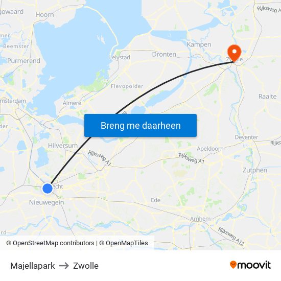 Majellapark to Zwolle map