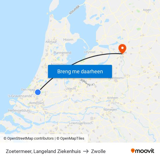 Zoetermeer, Langeland Ziekenhuis to Zwolle map