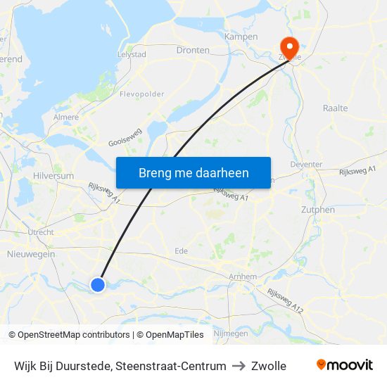 Wijk Bij Duurstede, Steenstraat-Centrum to Zwolle map