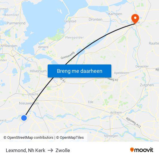 Lexmond, Nh Kerk to Zwolle map