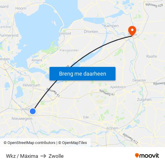 Wkz / Máxima to Zwolle map