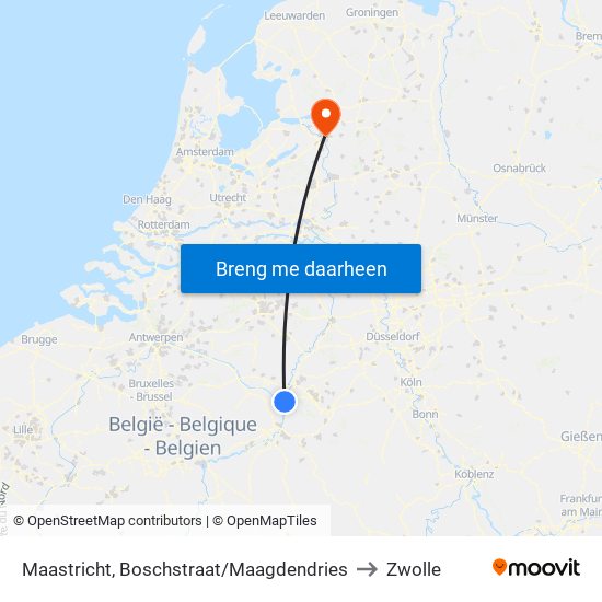 Maastricht, Boschstraat/Maagdendries to Zwolle map