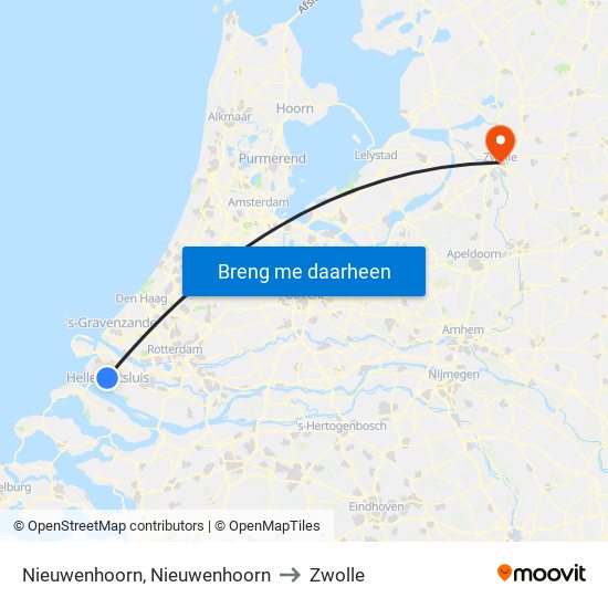 Nieuwenhoorn, Nieuwenhoorn to Zwolle map