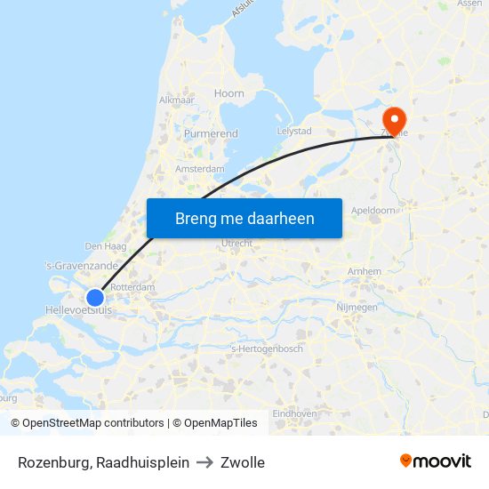 Rozenburg, Raadhuisplein to Zwolle map