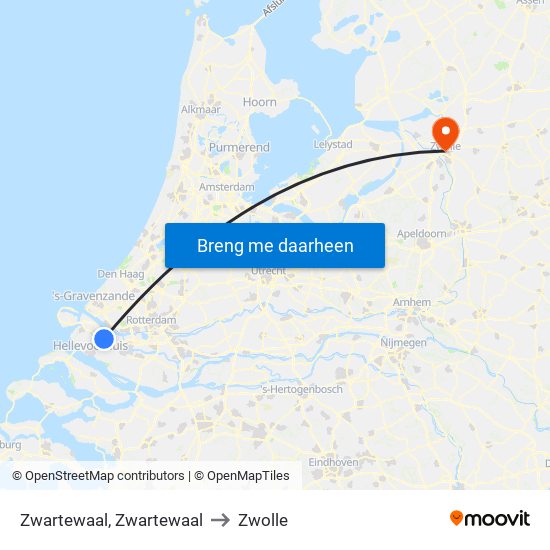 Zwartewaal, Zwartewaal to Zwolle map