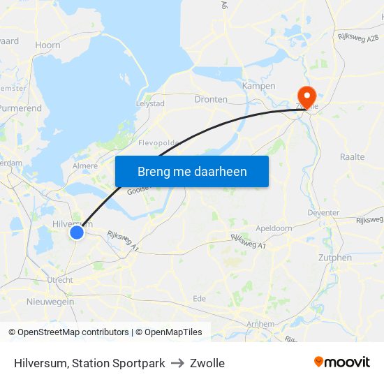 Hilversum, Station Sportpark to Zwolle map