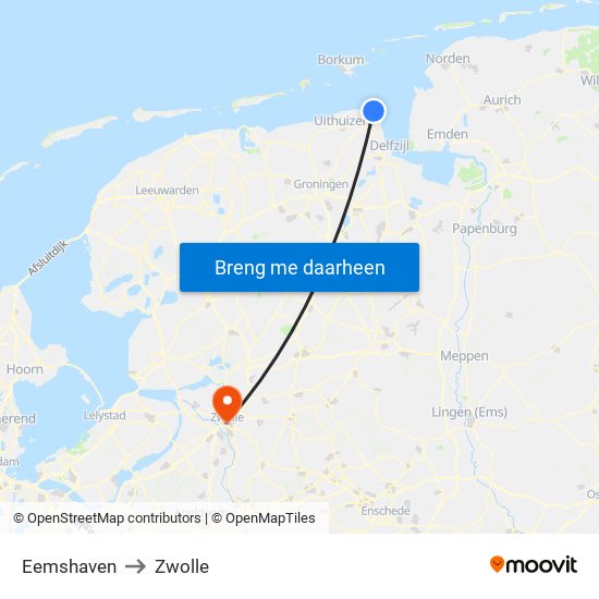 Eemshaven to Zwolle map