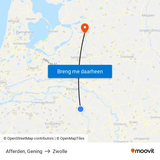 Afferden, Gening to Zwolle map