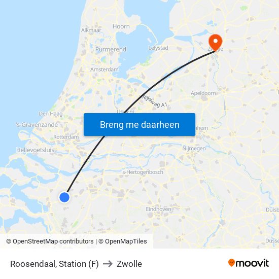 Roosendaal, Station (F) to Zwolle map