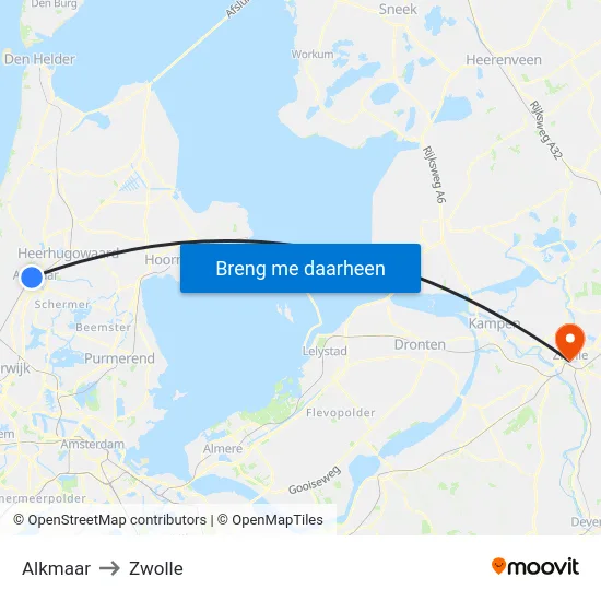 Alkmaar to Zwolle map