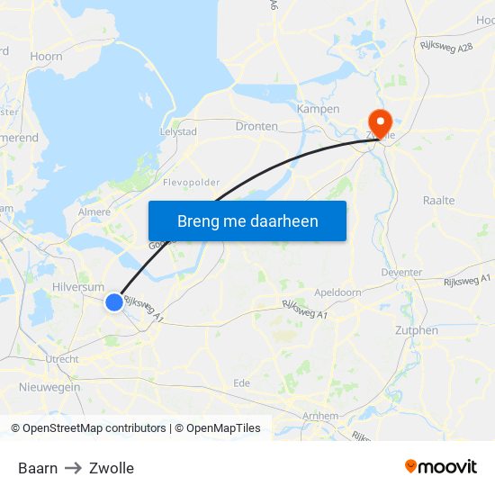 Baarn to Zwolle map
