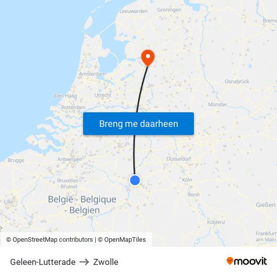 Geleen-Lutterade to Zwolle map