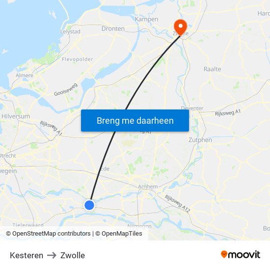 Kesteren to Zwolle map