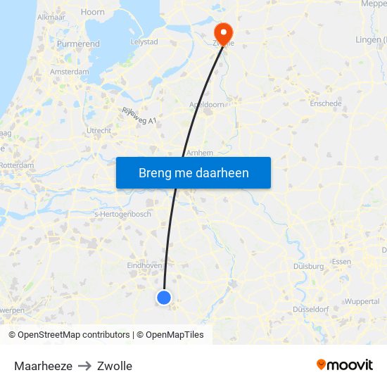 Maarheeze to Zwolle map
