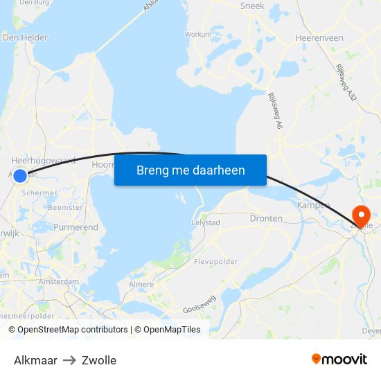 Alkmaar to Zwolle map
