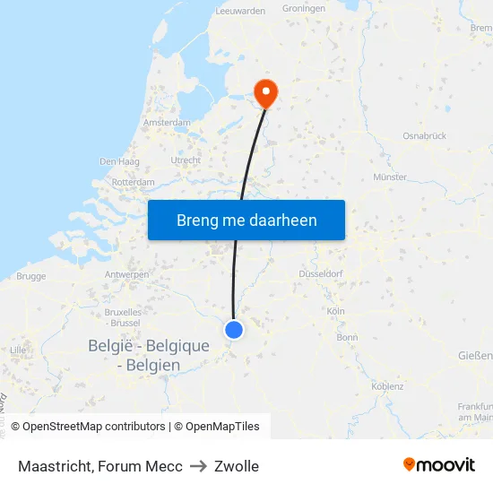 Maastricht, Forum Mecc to Zwolle map