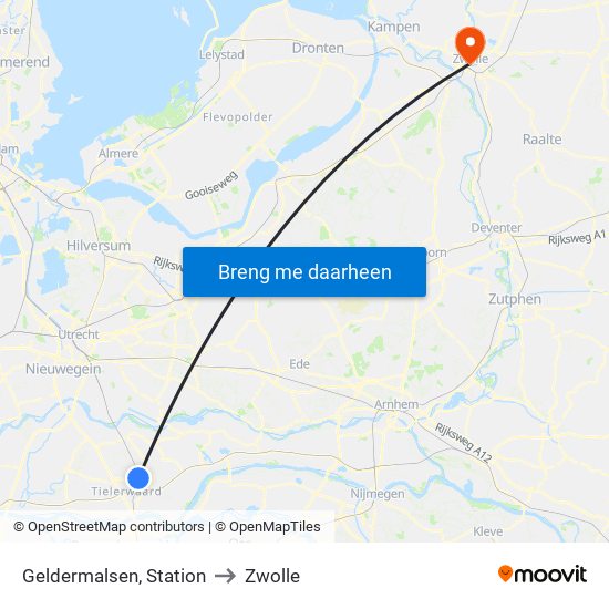 Geldermalsen, Station to Zwolle map