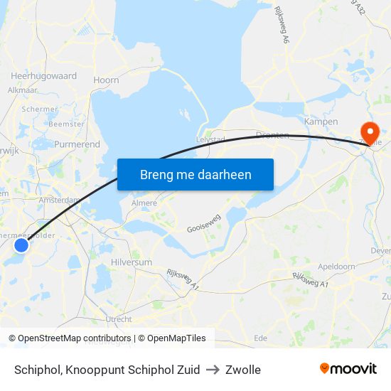 Schiphol, Knooppunt Schiphol Zuid to Zwolle map