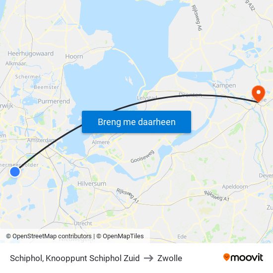 Schiphol, Knooppunt Schiphol Zuid to Zwolle map