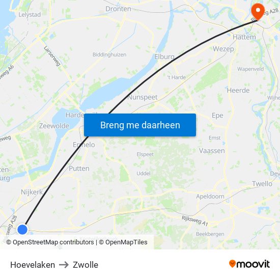 Hoevelaken to Zwolle map