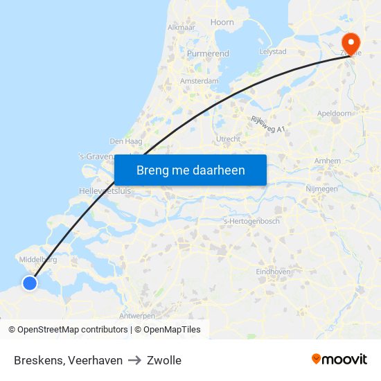 Breskens, Veerhaven to Zwolle map