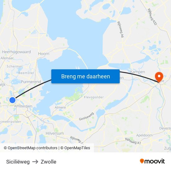 Siciliëweg to Zwolle map
