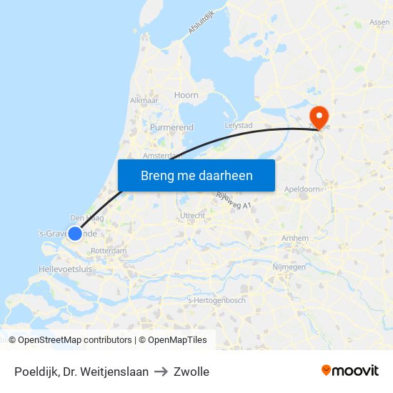 Poeldijk, Dr. Weitjenslaan to Zwolle map