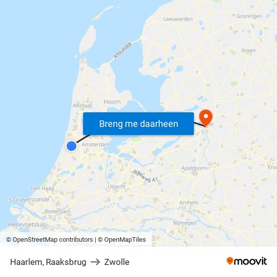 Haarlem, Raaksbrug to Zwolle map