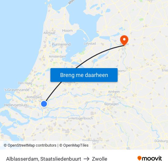 Alblasserdam, Staatsliedenbuurt to Zwolle map